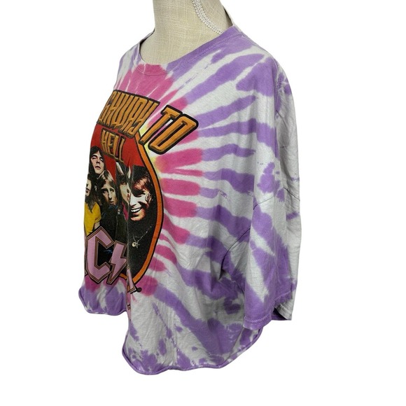 AC/DC Highway to Hell Tie Dye Cropped T-Shirt Short Sleeve Womens Size 3X Purple - Picture 3 of 8